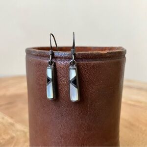 Vintage Native Abalone Sterling Silver Pendant Dangle Earrings